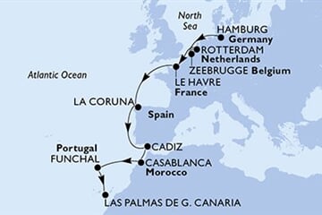 MSC Euribia - Německo, Belgie, Nizozemí, Francie, Španělsko, ... (Hamburk)