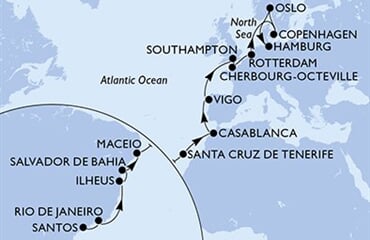 MSC Preziosa - Brazílie, Španělsko, Maroko, Velká Británie, Francie, ... (Santos)