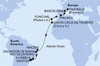MSC Grandiosa - Francie, Španělsko, Brazílie, Portugalsko (z Marseille)