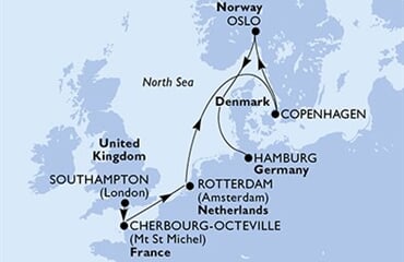 MSC Preziosa - Velká Británie, Francie, Nizozemí, Dánsko, Norsko, ... (ze Southamptonu)