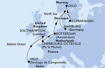MSC Preziosa - Španělsko, Velká Británie, Francie, Nizozemí, Dánsko, ... (z Viga)