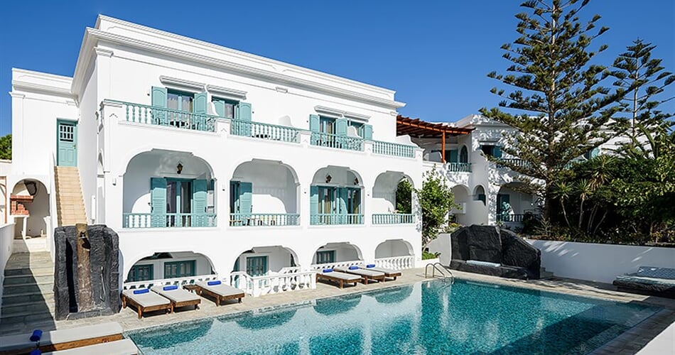 Hotel Armonia - Santorini: fotografie vybavení exteriérů a interiérů ubytování.