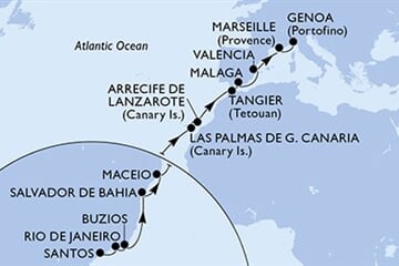 MSC Grandiosa - Brazílie, Španělsko, Maroko, Francie, Itálie (Santos)