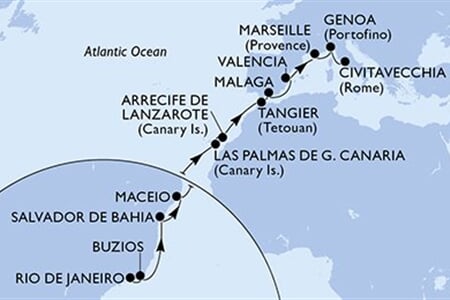 MSC Grandiosa - Brazílie, Španělsko, Maroko, Francie, Itálie (z Rio de Janeira)