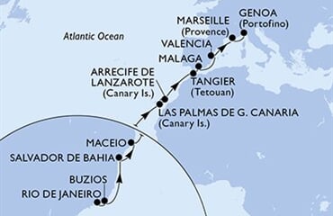 MSC Grandiosa - Brazílie, Španělsko, Maroko, Francie, Itálie (z Rio de Janeira)