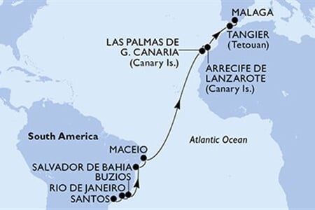 MSC Grandiosa - Brazílie, Španělsko, Maroko (Santos)