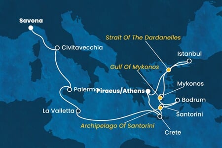 Costa Fortuna - Řecko, Turecko, Malta, Itálie (z Pirea)