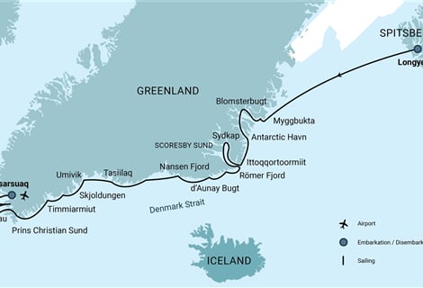 East and South Greenland Explorer, Aurora Borealis, Incl. flight from Narsarsuaq to Copenhagen (m/v Plancius)
