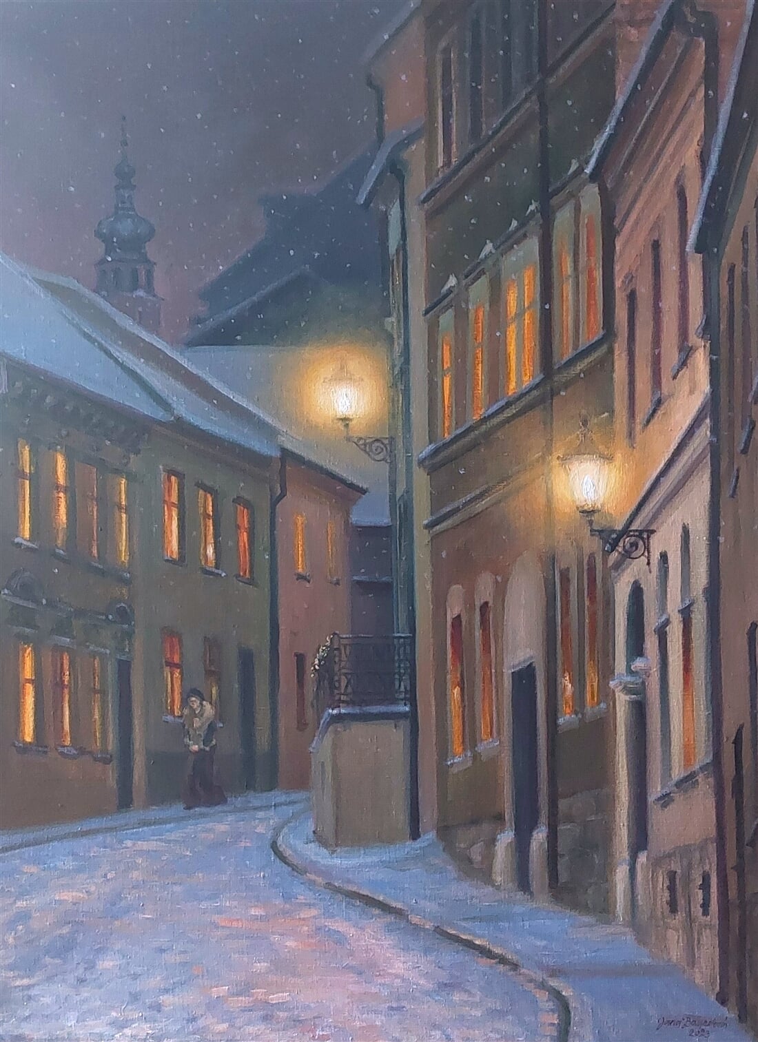 Boskovice, Bílkovou ulicí, olej na plátně, 70 x 90 cm