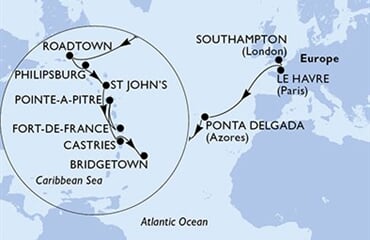 MSC Virtuosa - Velká Británie, Francie, Portugalsko, Panenské o. (britské), Nizozemské Antily, ... (ze Southamptonu)