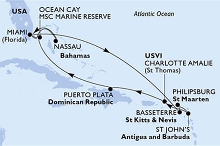 MSC DIVINA - USA, Bahamy, Sv.Kryštof a Nevis, Nizozemské Antily, Antigua a Barbuda, ... (z Miami)