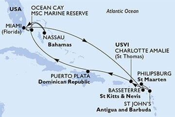 MSC DIVINA - USA, Sv.Kryštof a Nevis, Nizozemské Antily, Antigua a Barbuda, Panenské o. (americké), ... (z Miami)