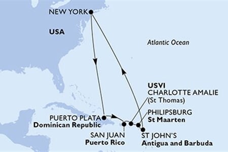 MSC MERAVIGLIA - USA, Dominikán.rep., Portoriko, Panenské o. (americké), Nizozemské Antily, ... (z New Yorku)