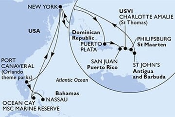 MSC MERAVIGLIA - USA, Bahamy, Dominikán.rep., Portoriko, Panenské o. (americké), ... (z New Yorku)