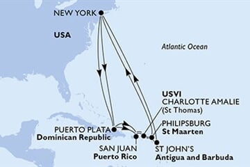 MSC MERAVIGLIA - USA, Dominikán.rep., Portoriko, Panenské o. (americké), Nizozemské Antily, ... (z New Yorku)