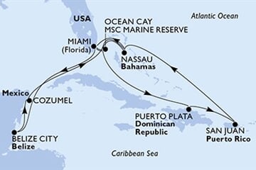 MSC SEASIDE - USA, Belize, Mexiko, Bahamy, Dominikán.rep., ... (z Miami)