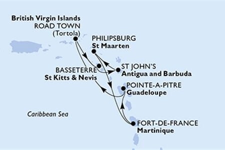 MSC VIRTUOSA - Martinik, Guadeloupe, Panenské o. (britské), Sv.Kryštof a Nevis, Antigua a Barbuda, ... (Fort-de-France)