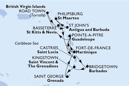 MSC VIRTUOSA - Martinik, Guadeloupe, Panenské o. (britské), Sv.Kryštof a Nevis, Antigua a Barbuda, ... (Fort-de-France)