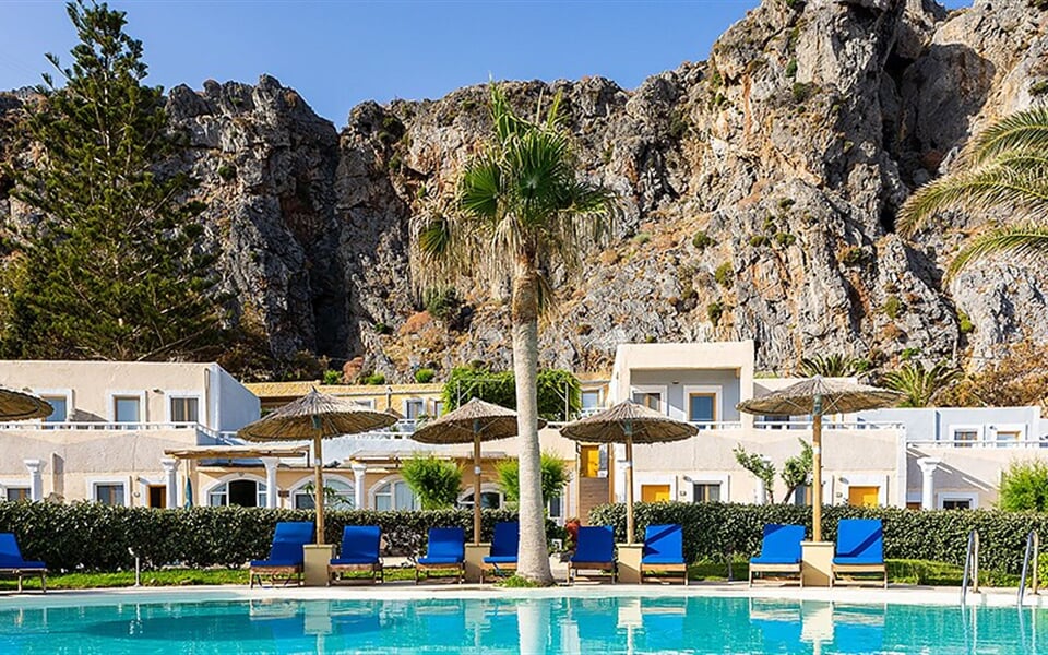 Hotel Kalypso Cretan Village Resort & Spa: fotografie vybavení exteriérů a interiérů ubytování.