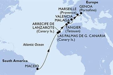 MSC Grandiosa - Brazílie, Španělsko, Maroko, Francie, Itálie (Maceio)