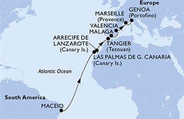 MSC Grandiosa - Brazílie, Španělsko, Maroko, Francie, Itálie (Maceio)