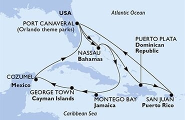 MSC Seashore - USA, Bahamy, Brazílie, Dominikán.rep., Portoriko, ... (z Port Canaveralu)