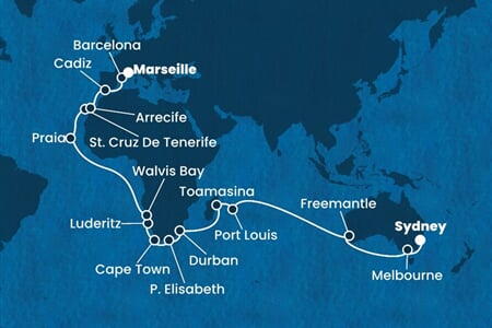 Costa Deliziosa - Austrálie, Mauritius, Jihoafrická r., Namíbie, Španělsko, ... (ze Sydney)