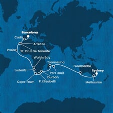 Costa Deliziosa - Austrálie, Mauritius, Jihoafrická r., Namíbie, Španělsko (ze Sydney)