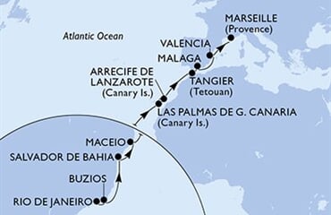 MSC Grandiosa - Brazílie, Španělsko, Maroko, Francie (z Rio de Janeira)