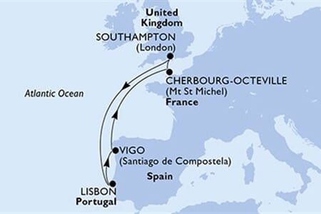 MSC Virtuosa - Velká Británie, Portugalsko, Španělsko, Francie (ze Southamptonu)