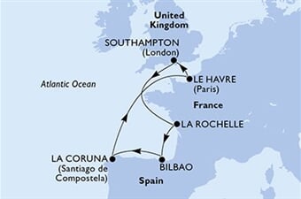 MSC Virtuosa - Velká Británie, Francie, Španělsko (ze Southamptonu)