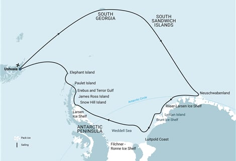Remote Weddell Sea Explorer incl. South Georgia - South Sandwich Islands - Neuschwabenland - Vahsel Bay - Larsen Ice Shelf - Paulet and Devil Island - Elephant Island, incl. helicopters (m/v Orte...