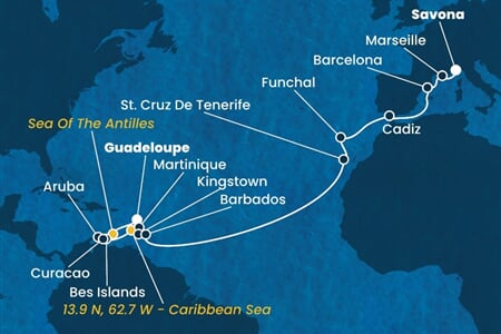 Costa Fortuna - Nizozemské Antily, Sv.Vincenc a Grenadiny, Španělsko, Portugalsko, Francie, ... (Pointe-a-Pitre)