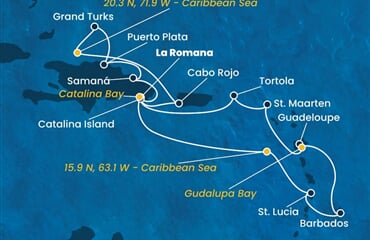 Costa Fascinosa - Dominikán.rep., Nizozemské Antily, Panenské o. (britské), Turks a Caicos (z La Romana)