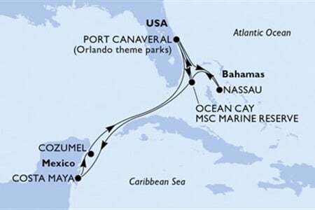 MSC SEASHORE - USA, Bahamy, Mexiko (z Port Canaveralu)