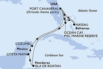 MSC SEASHORE - USA, Bahamy, Honduras, Mexiko (z Port Canaveralu)