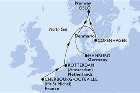 MSC Preziosa - Francie, Nizozemí, Dánsko, Norsko, Německo (Cherbourg)