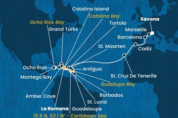 Costa Fascinosa - Dominikán.rep., Jamajka, Turks a Caicos, Nizozemské Antily, Panenské o. (britské), ... (z La Romana)