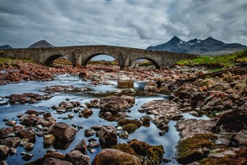 bridge, river, rocks