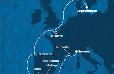 Costa Diadema - Dánsko, Norsko, Francie, Španělsko, Itálie (z Kodaně)
