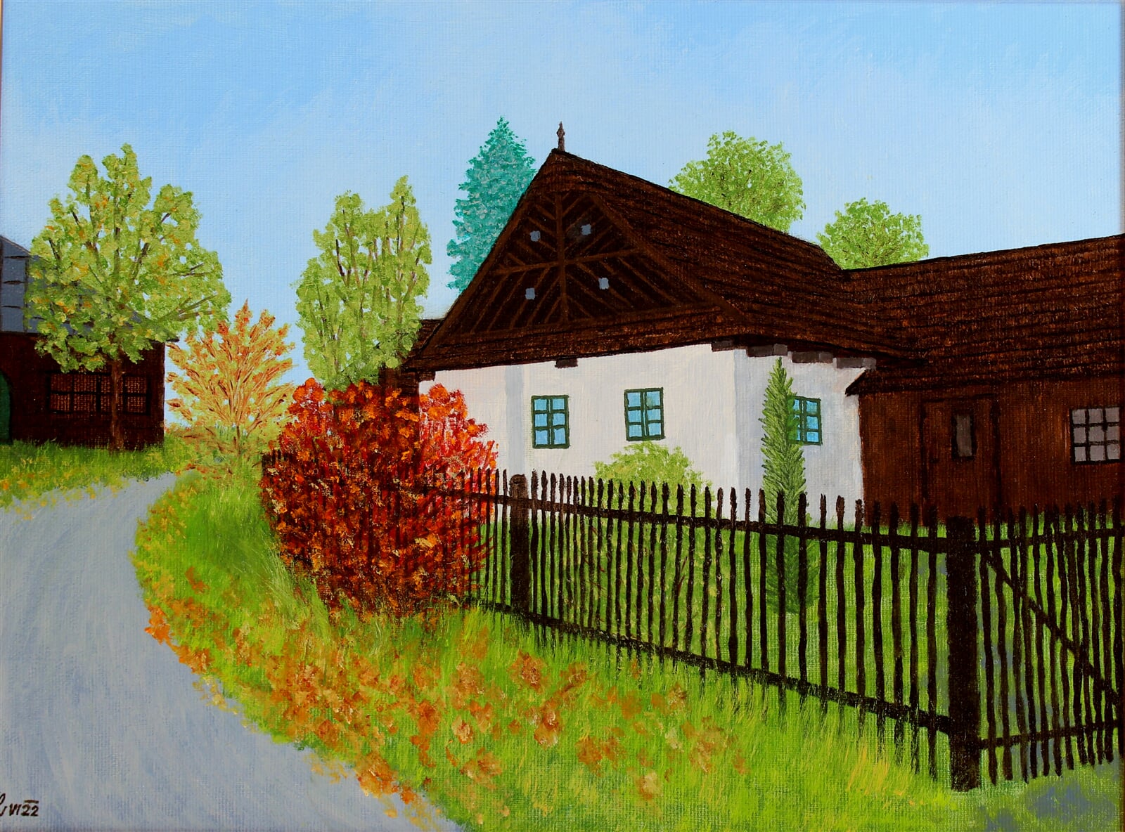Milan Laštovička: Venkovské stavení, 30 × 40 cm