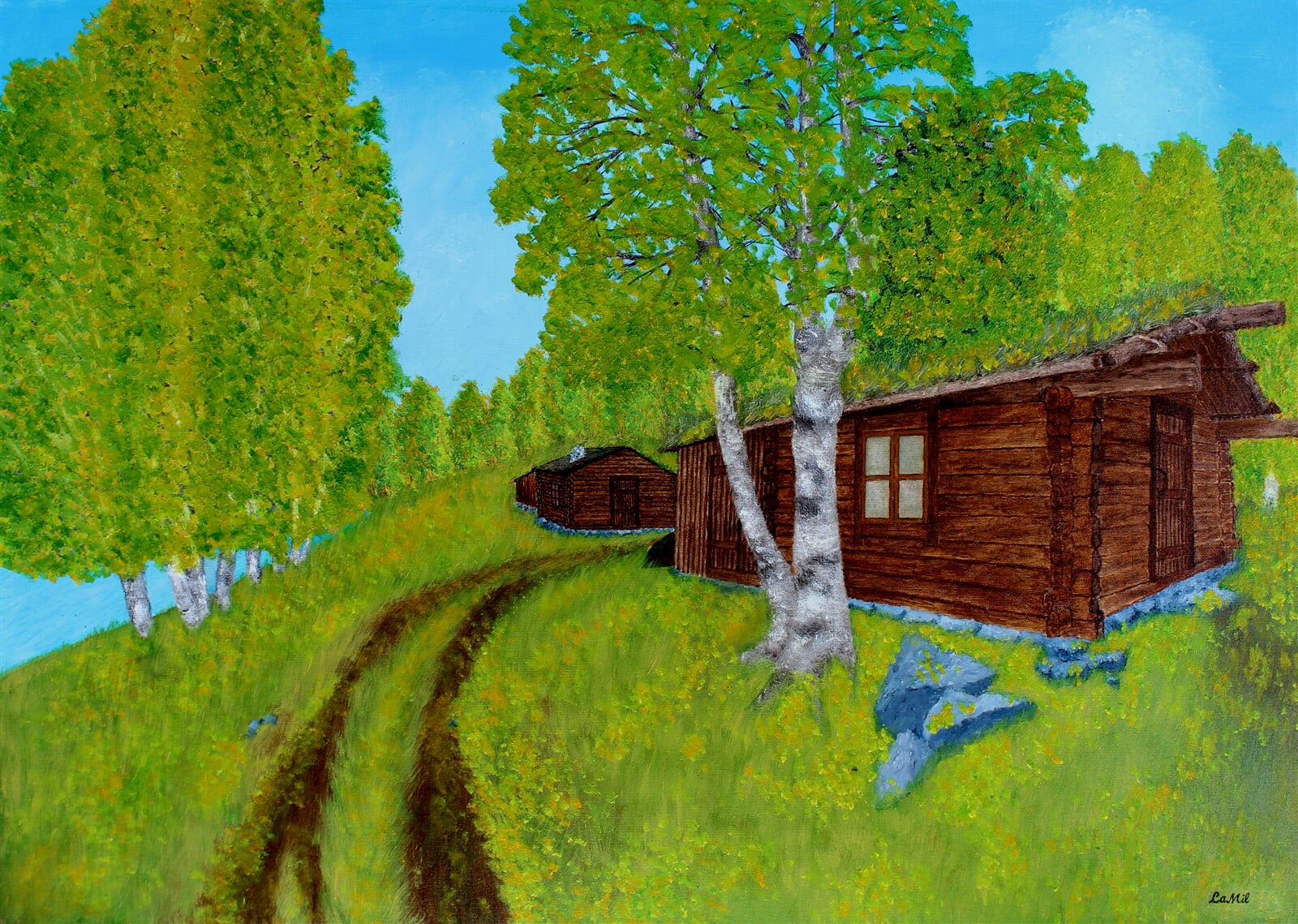 Milan Laštovička: Finský srub, 50 × 70 cm