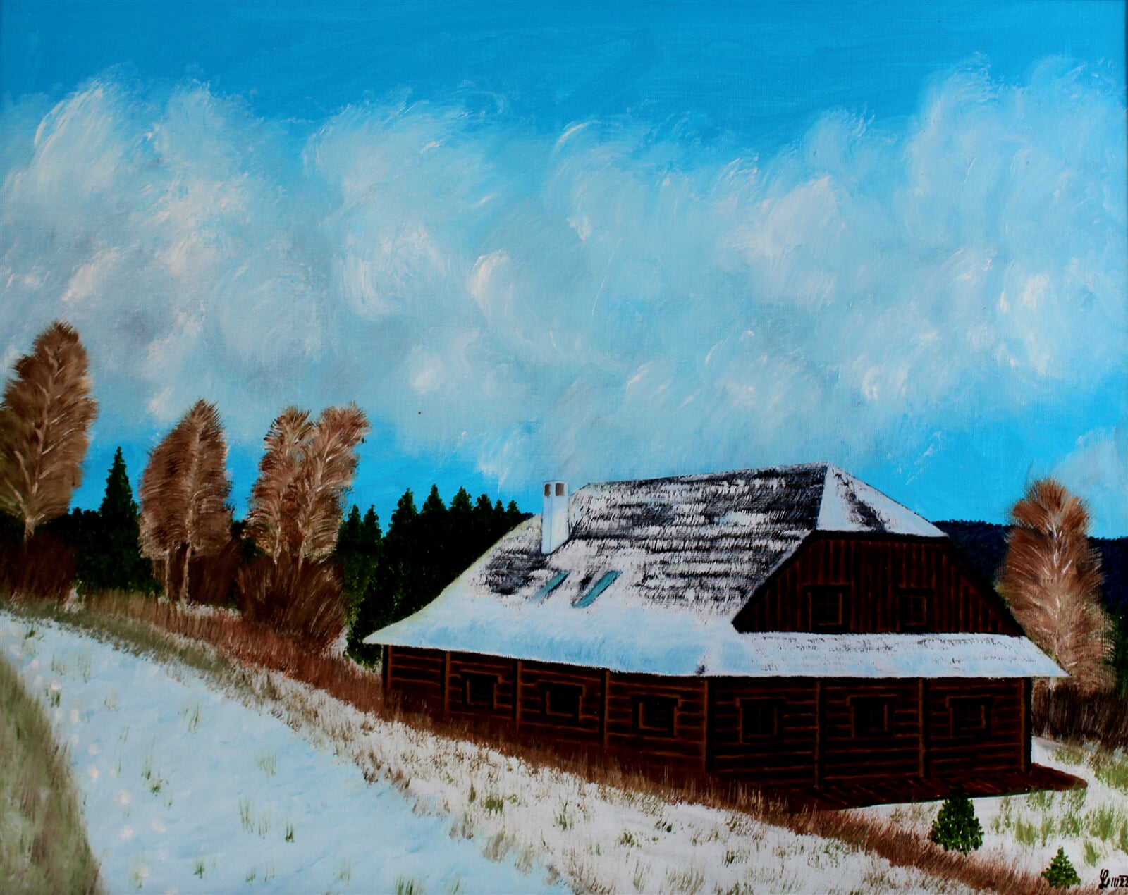 Milan Laštovička: Horská chata, 40 × 50 cm