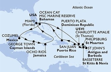 MSC Divina - USA, Panenské o. (americké), Sv.Kryštof a Nevis, Nizozemské Antily, Antigua a Barbuda, ... (z Miami)