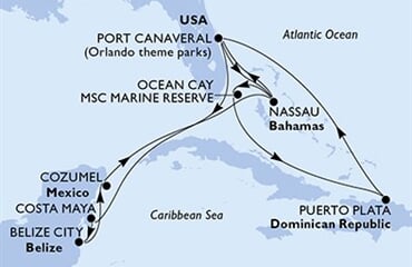 MSC Grandiosa - USA, Bahamy, Dominikán.rep., Mexiko, Belize (z Port Canaveralu)