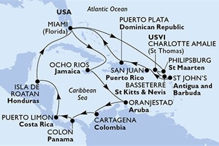 MSC Divina - USA, Jamajka, Aruba, Kolumbie, Panama, ... (z Miami)