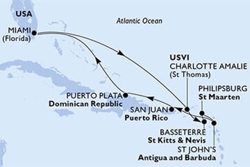 MSC DIVINA - USA, Panenské o. (americké), Sv.Kryštof a Nevis, Nizozemské Antily, Antigua a Barbuda, ... (z Miami)