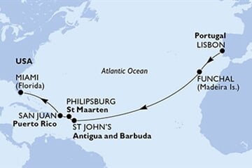 MSC Divina - Portugalsko, Antigua a Barbuda, Nizozemské Antily, Portoriko, USA (z Lisabonu)