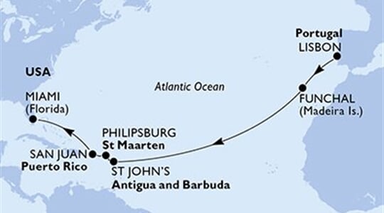 MSC Divina - Portugalsko, Antigua a Barbuda, Nizozemské Antily, Portoriko, USA (z Lisabonu)