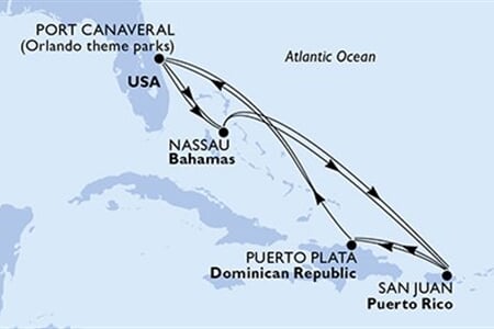 MSC GRANDIOSA - USA, Bahamy, Portoriko, Dominikán.rep. (z Port Canaveralu)